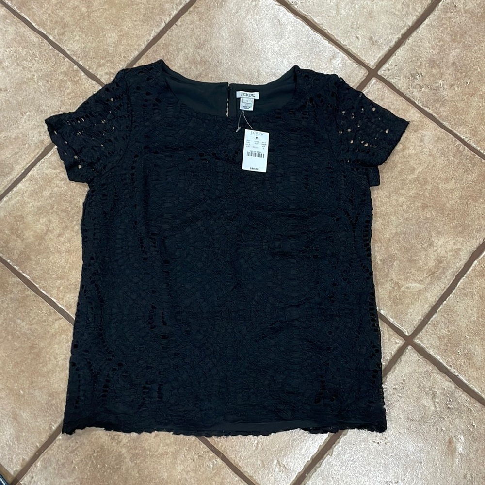 NWT J. Crew Women’s Size: 0 Black Lace Top Short Sleeve